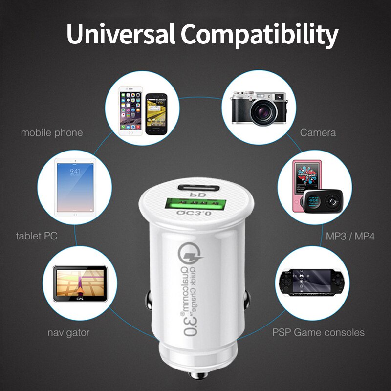Bộ sạc xe hơi mini SEAMETAL QC3.0 PD 20W USB Type-C hỗ trợ sạc nhanh cho điện thoại