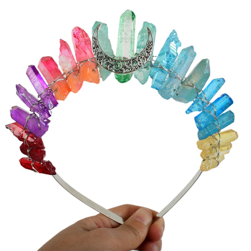 Flgo Băng Đô Cài Tóc Đính Pha Lê Nhiều Màu Hình Mặt Trăng Dành Cho Tiệc Cưới Đính Hôn