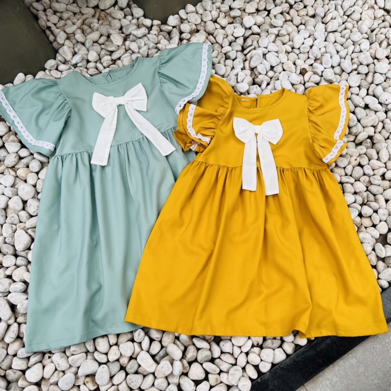 Váy bé gái dáng suông nơ trắng Sunkid NN1 size trẻ em 4-12 tuổi