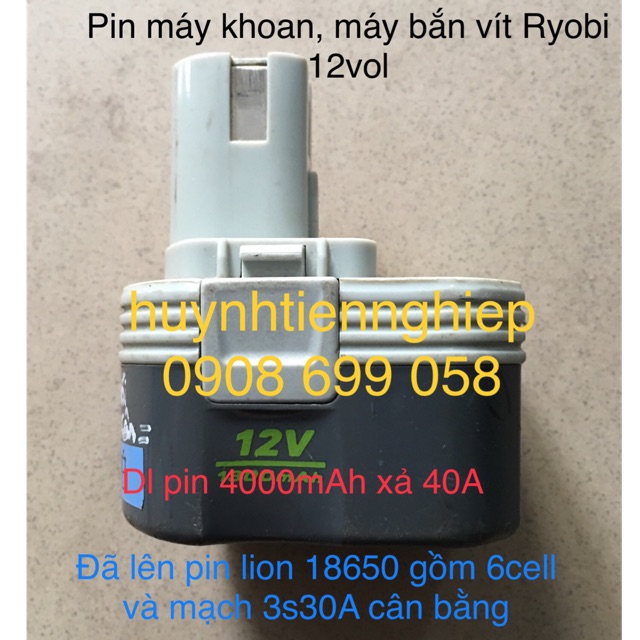 Pin máy khoan và bắn vít Ryobi 12v DC.