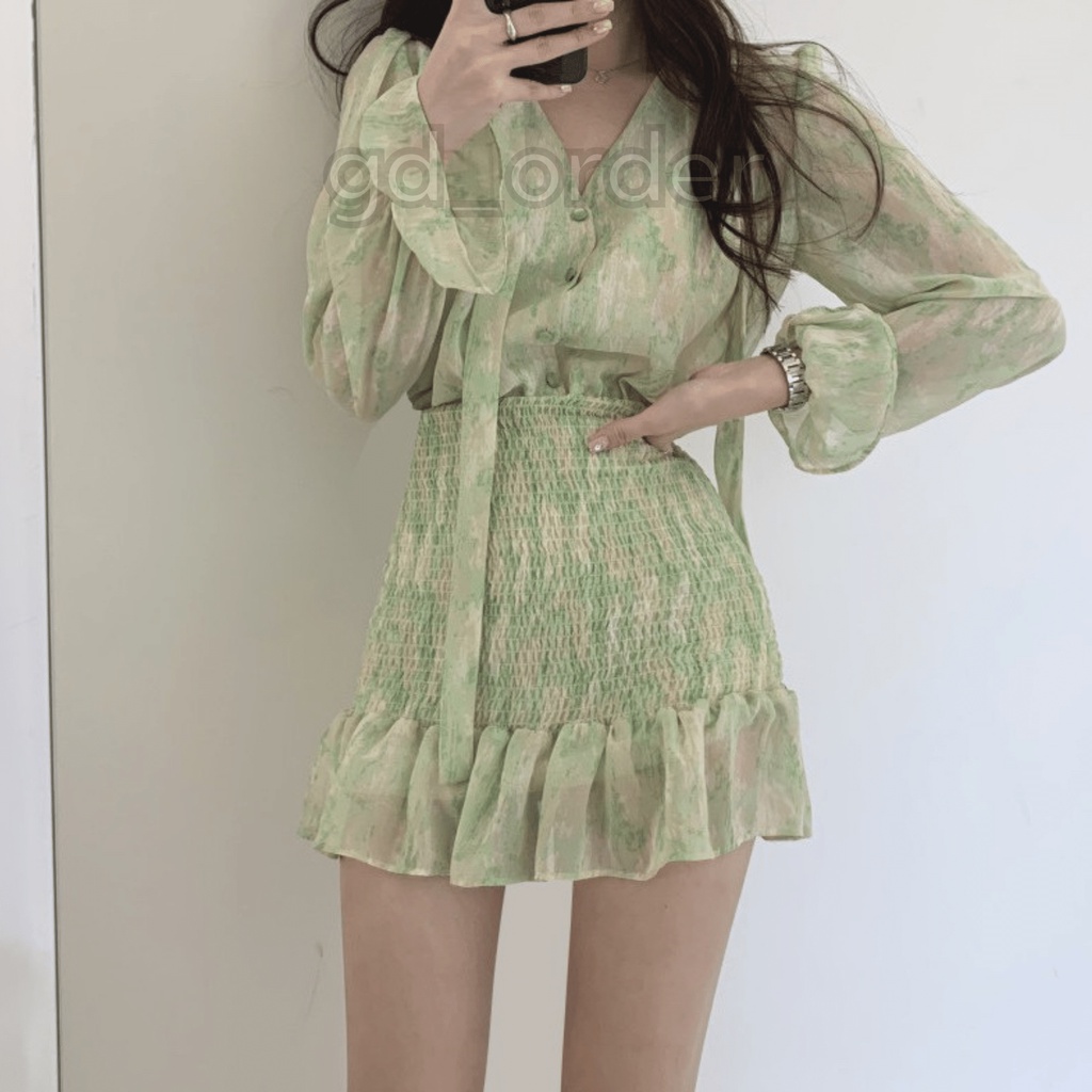 D11|Đầm voan nữ thiết kế hoa nhí thanh lịch nhúng ôm body đẹp gd_order