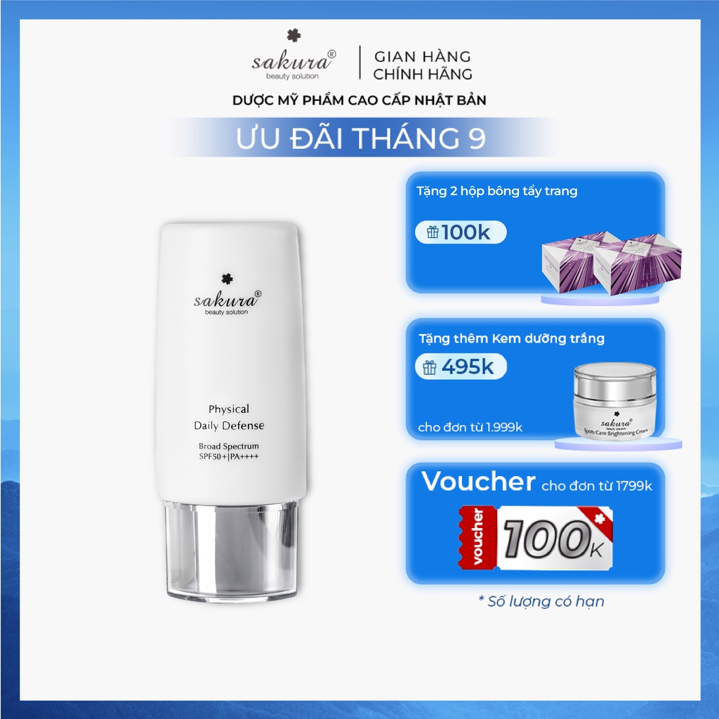 [Mã BMBAU300 giảm đến 300K đơn 499K] Kem chống nắng dạng nhũ tương Sakura Physical Daily Defense SPF 50+ PA++++ 60g