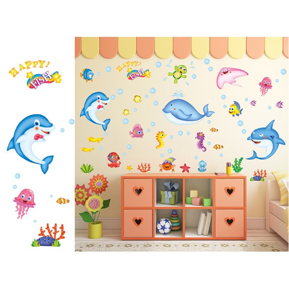 Decal trang trí tường Cá Heo Xanh