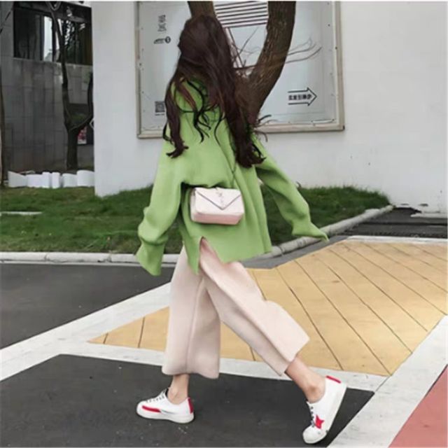 Set Áo len ulzzang nhiều màu xẻ tà dáng rộng oversize + quần nỉ ống rộng basic siêu xinh