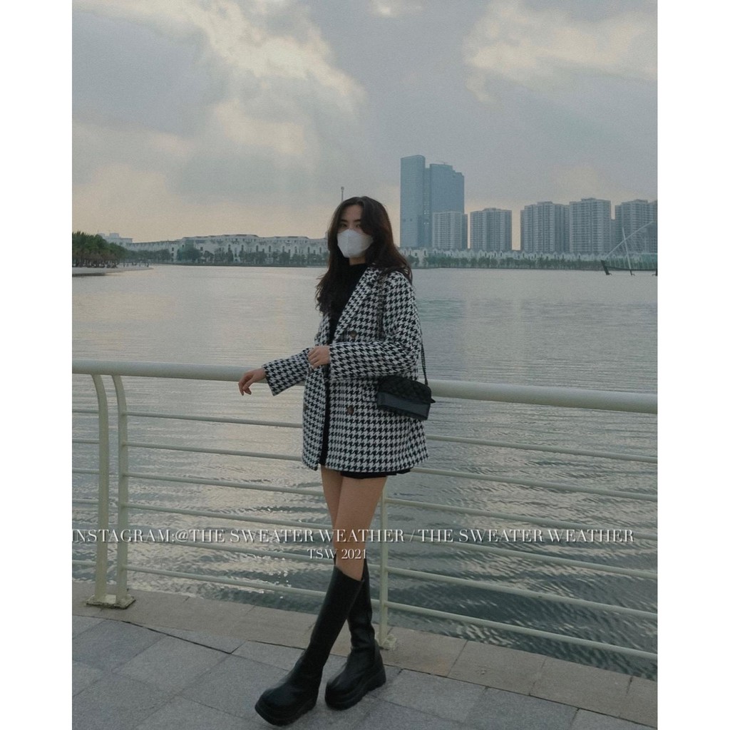 (Ảnh thật) Áo khoác dạ kẻ ziczac chần phao oversize the.sweaterweather TSW | BigBuy360 - bigbuy360.vn