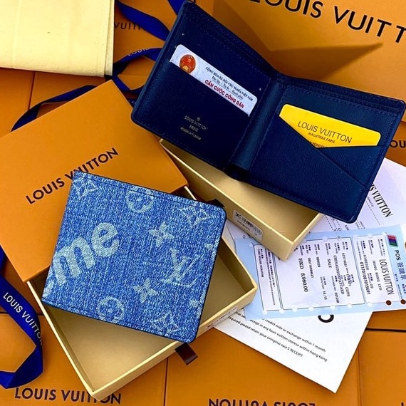Ví nam lv full box , hộp thẻ giấy , chất liệu da  không bông da hay phai màu