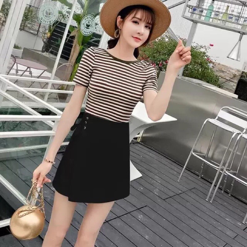 Quần shot nữ mặc nhà vạt chéo cá tính cạp chun chất vải UIM dày dặn màu đen Quần đùi nữ thể thao mặc tập gym  đi chơi