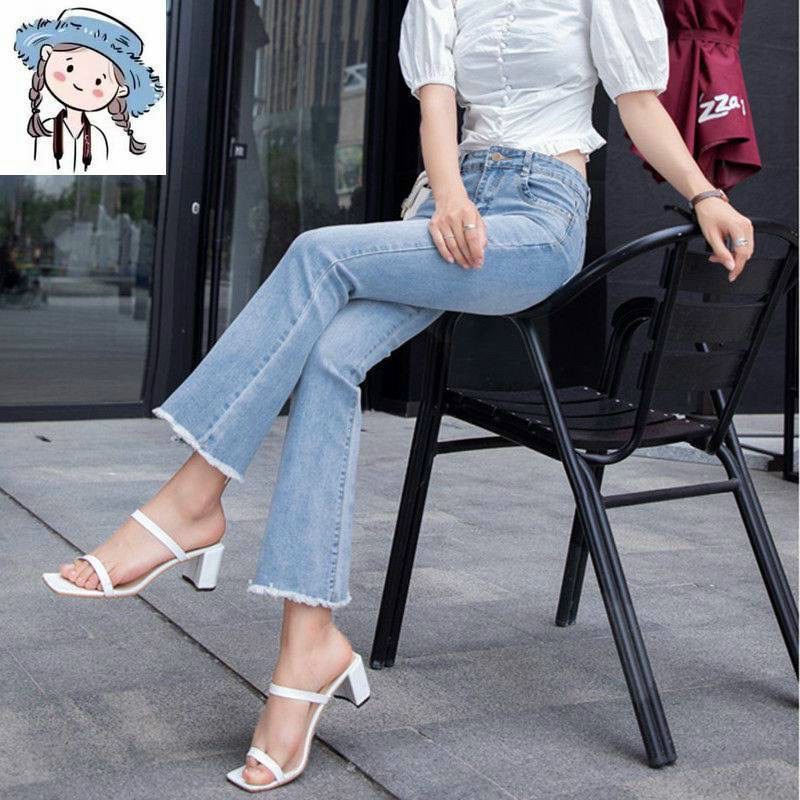 Quần jean nữ ống loe cạp cao,quần bò ống loe lưng cao xẻ gấu đính hạt