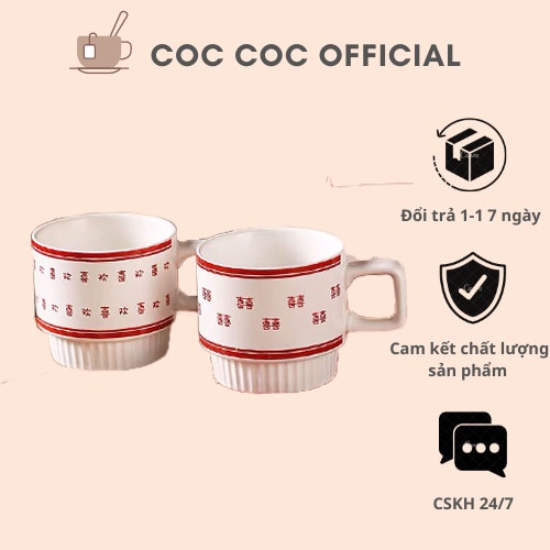 Cốc ly sứ trắng Song Hỉ, Hoan Hỉ dễ thương 320ml ý nghĩa quà tặng kỉ niệm, lễ tình nhân, đám cưới, dùng hàng ngày