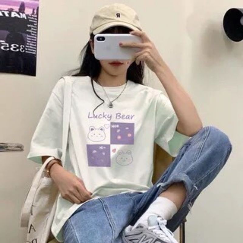 Áo phông tay lỡ, áo thun tay lỡ ulzzang in hình họa tiết dễ thương