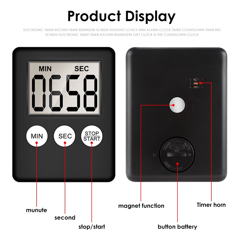 ★★ Super Thin LCD Digital Screen Kitchen Timer Square Cooking Count Up Countdown Alarm Magnet Clock Temporizador 【SK2】