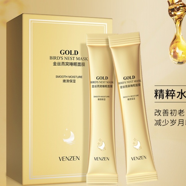 (Lẻ Gói 4ml) Mặt nạ ngủ Tổ Yến Vàng Venzen Gold Bird's Nest Mask trẻ hoá da dưỡng trắng cấp ẩm