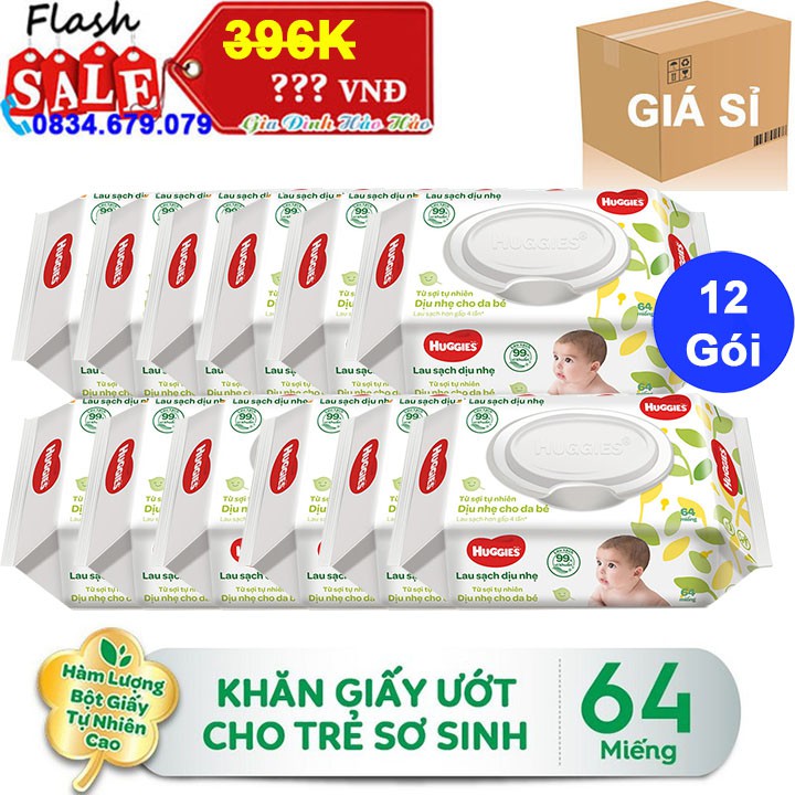 [GIÁ SỈ] THÙNG 12 GÓI KHĂN ƯỚT EM BÉ HUGGIES x 64 MIẾNG/GÓI