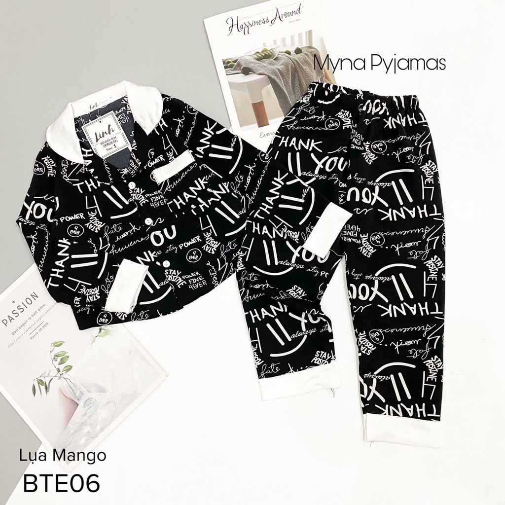 Quần áo trẻ em pijama tay dài   chất lụa mango mịn mát, ảnh chụp thật  - Myna Pyjamas