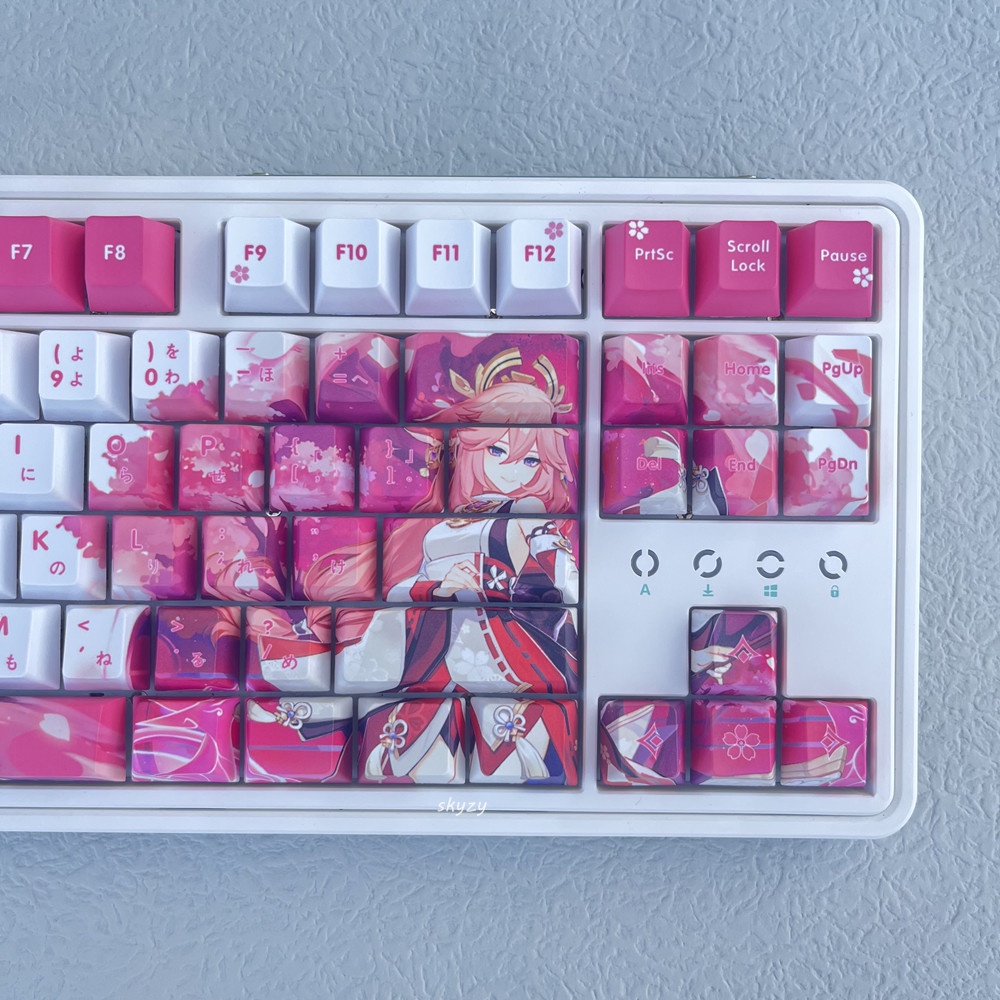 128 phím Genshin Impact Yae Miko Keycaps Cherry Profile Anime PBT Dye Sub Bàn phím cơ học Keycap