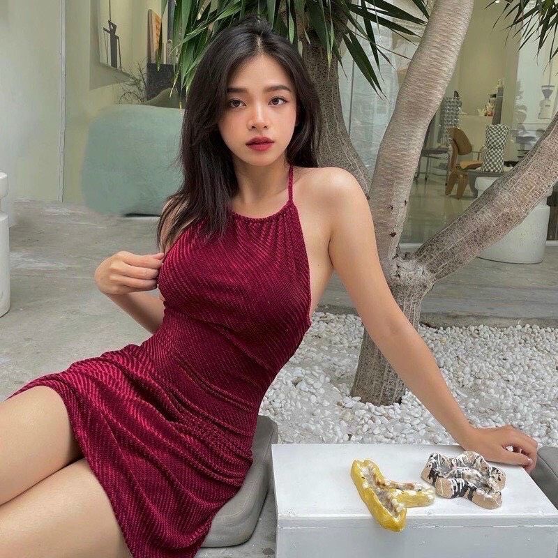 Đầm body đầm yếm nhung nhũ lấp lánh tôn dáng cực sexy  019