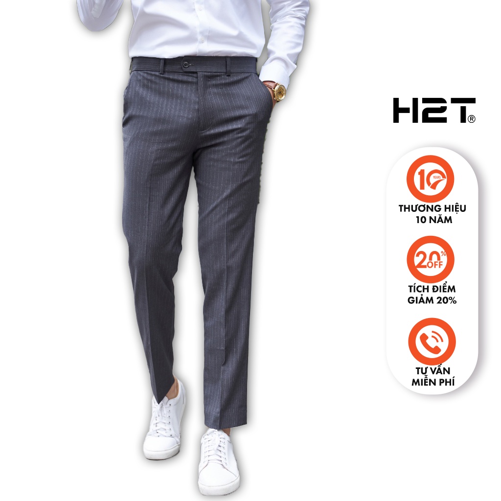 Quần Âu Nam H2T Thiết Kế Kẻ Sọc, Ôm Chân Tôn Dáng, Khuy Cài Tinh Tế, Chất Vải Mềm Mịn Thoáng Mát 0839