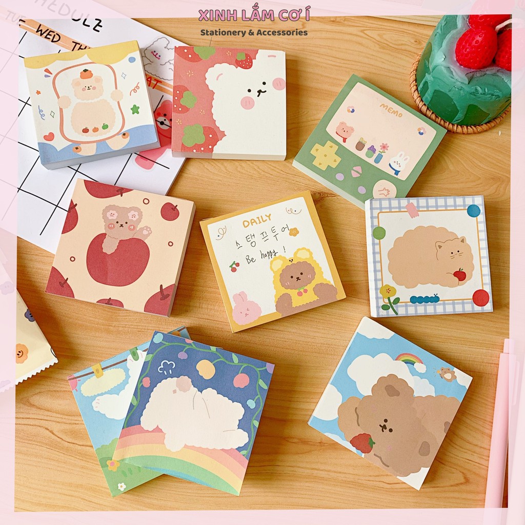 Giấy Note Ghi Chép Vuông Siêu Cute, Giấy Nhớ Phong Cách Hàn Quốc [Xinh Lắm Cơ Í]