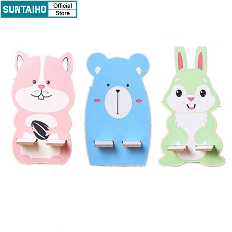 Giá đỡ điện thoại Suntaiho làm từ gỗ hình gấu/thỏ/mèo/sóc dễ thương kích thước 7inch