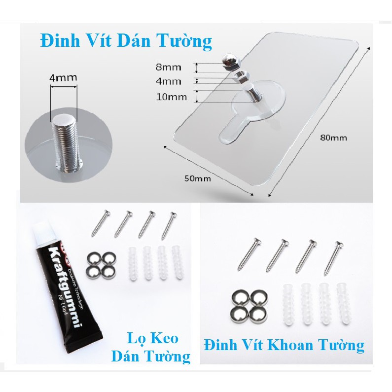 Giá để gia vị nhà bếp, Kệ để đồ nhà tắm INOX SUS304 lắp đặt khoan tường hoặc keo dán tường gạch men