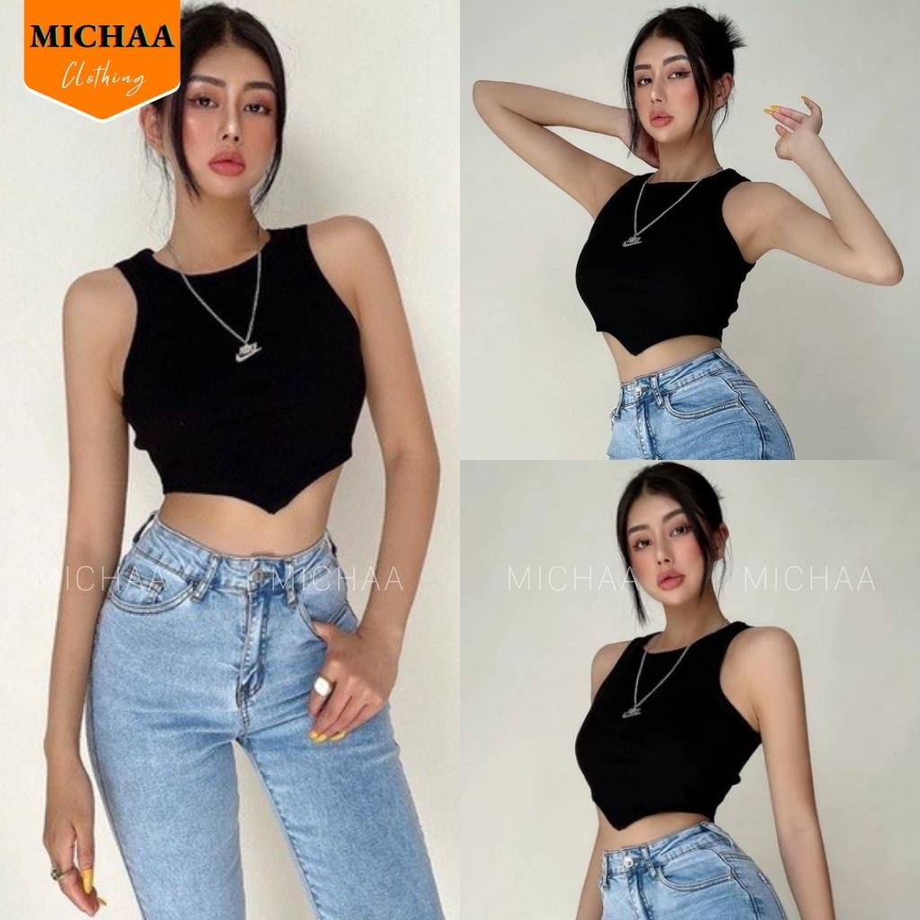 Áo Croptop BA LỖ NGƯỢC NHỌN Ôm Body Basic Trơn Nữ Thun Gân Ulzzang - MICHAA