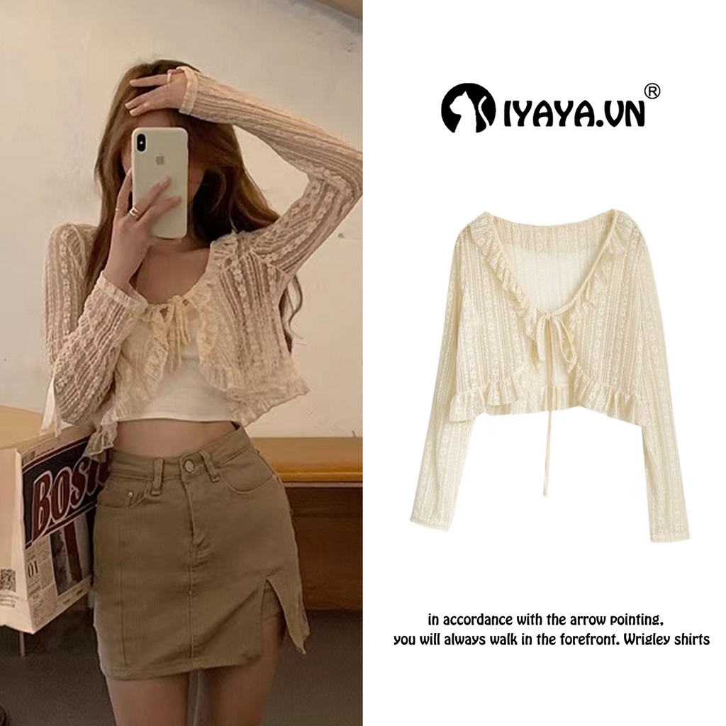 Áo Khoác Cardigan Chiffon Ren Mỏng Điều Hòa Nhiệt Độ Chống Nắng Thanh Lịch