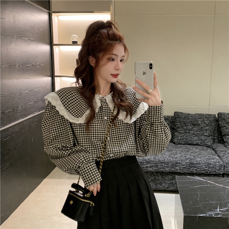 Áo sơ mi nữ dài tay form rộng cổ ren bèo A8166 kiểu áo nữ dáng Babydoll thời trang hàn quốc sang chảnh mặc đi làm đi học