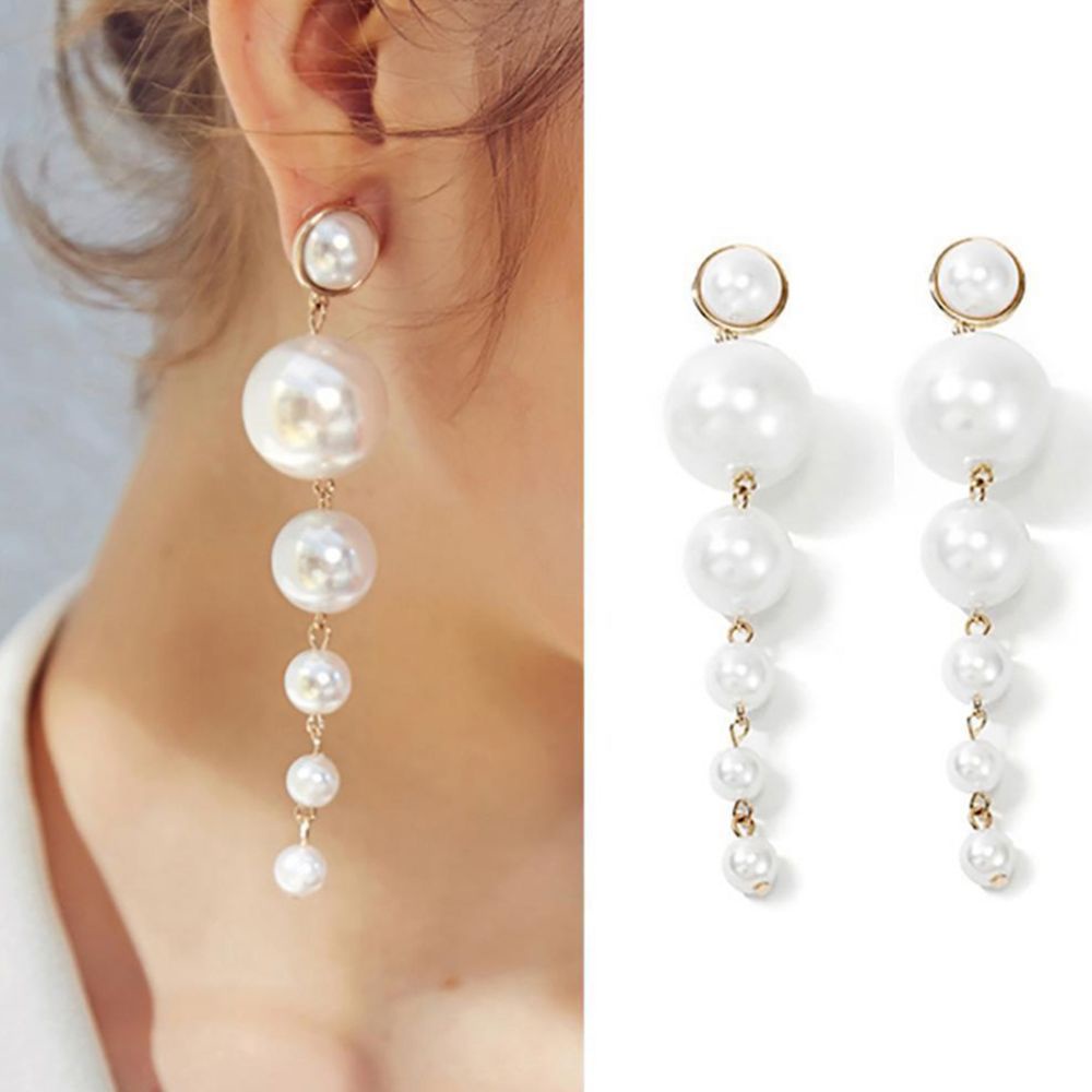 Đôi khuyên tai dài đính ngọc trai giả thời trang cho nữ