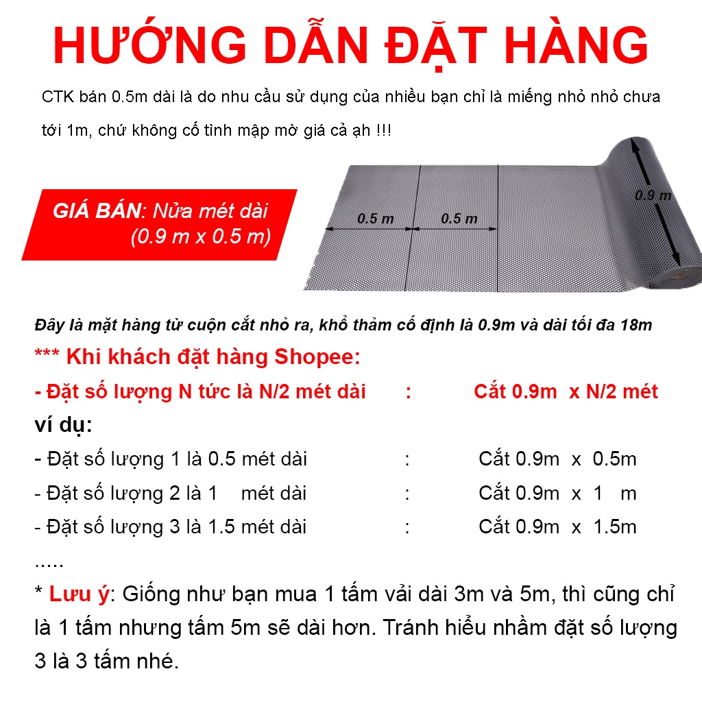 Thảm nhựa trải sàn chống trơn, thảm lót sàn nhà dạng cuộn gai VN đủ màu 90x 50cm