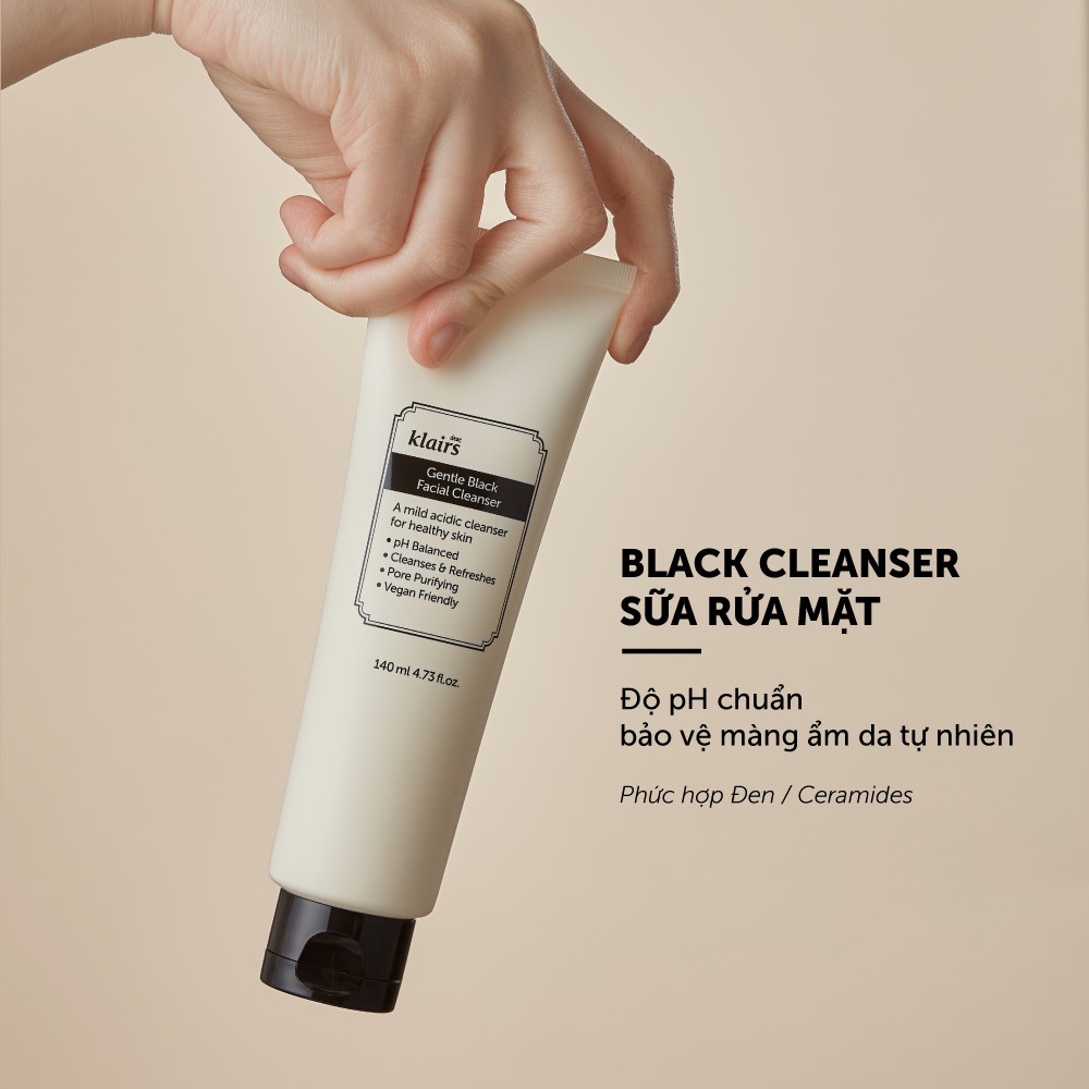 Sữa Rửa Mặt Làm Sạch, Dưỡng Ẩm Dịu Nhẹ Klairs Gentle Black Facial Cleanser 140ml