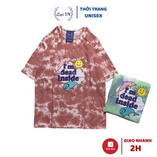 Áo Thun Unisex Loang Màu In Hình Cá Heo Lapi VN, Chất Cotton Form Rộng Tay Lỡ Cổ Tròn Freesize, Big Size
