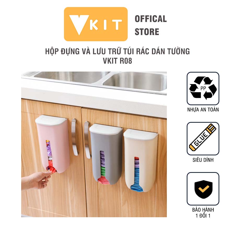 Hộp đựng và lưu trữ túi nilông, túi rác loại dán tường siêu chắc chắn Vkit R07