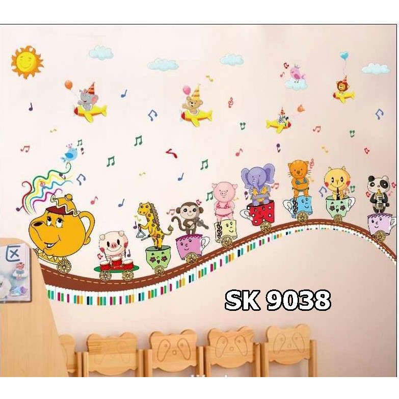 Decal dán tường đoàn tàu ấm chén ( 1m6*1m2
