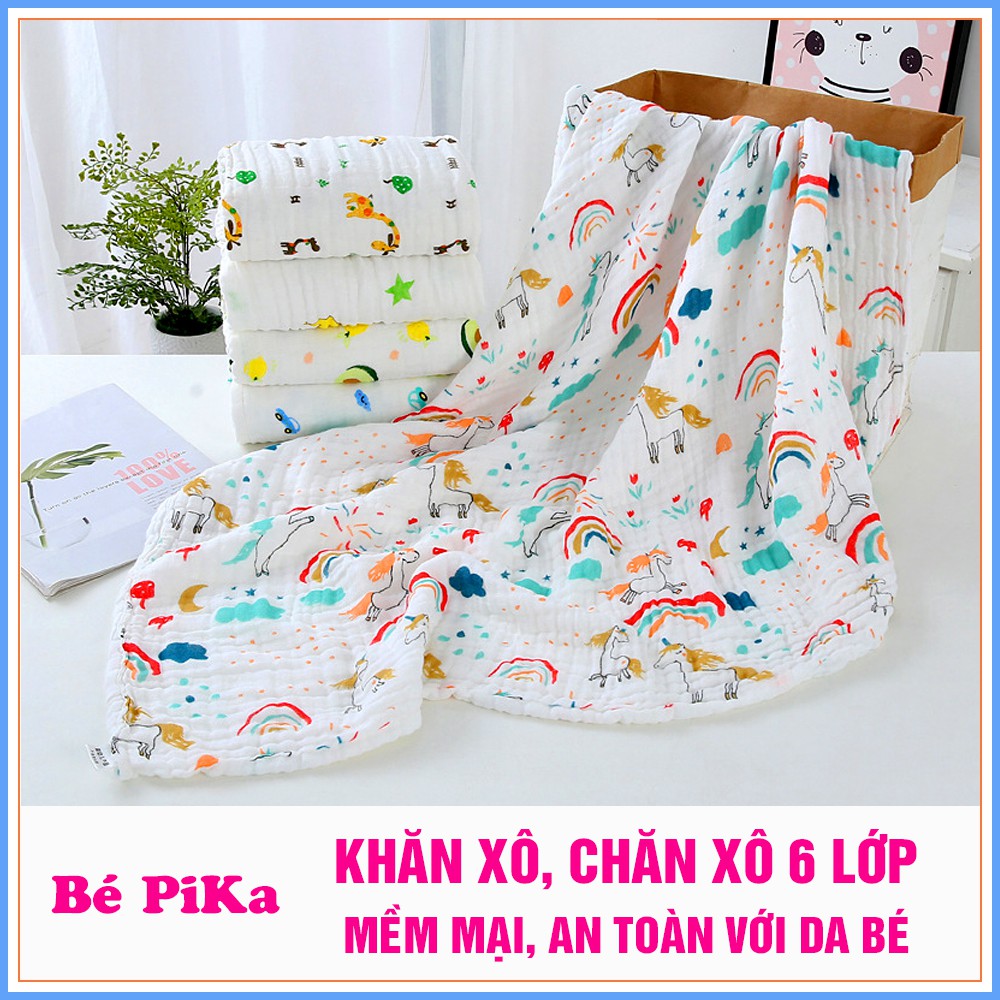 Khăn xô tắm 6 lớp siêu thấm hút in hình dễ thương cho bé kích thước 105 x 105cm