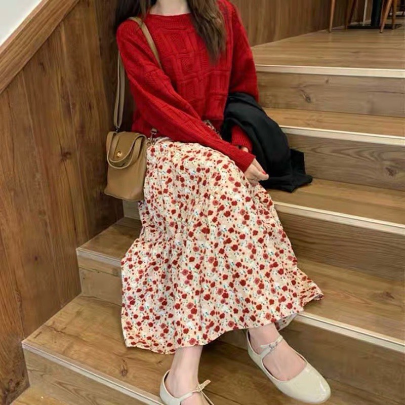 Chân váy hoa nhí vải nhung tăm xếp tầng bánh bèo CV1531 Ulzzang style🌸 Hàng Quảng Châu