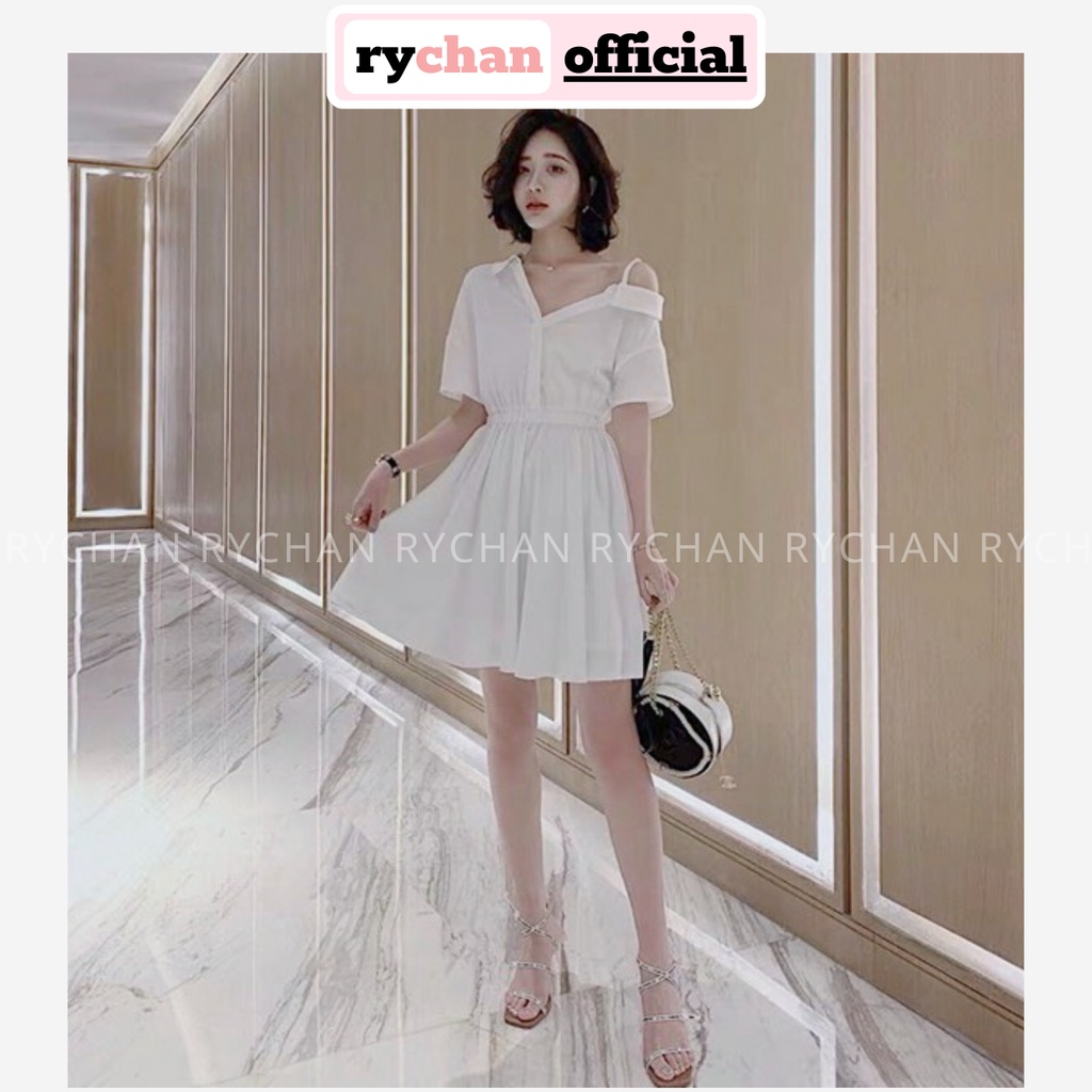 [ẢNH THẬT CUỐI] DX019 - Đầm Xòe Sơ Mi Lệch Vai Gợi Cảm Đầm Trễ Vai Dạo Phố
