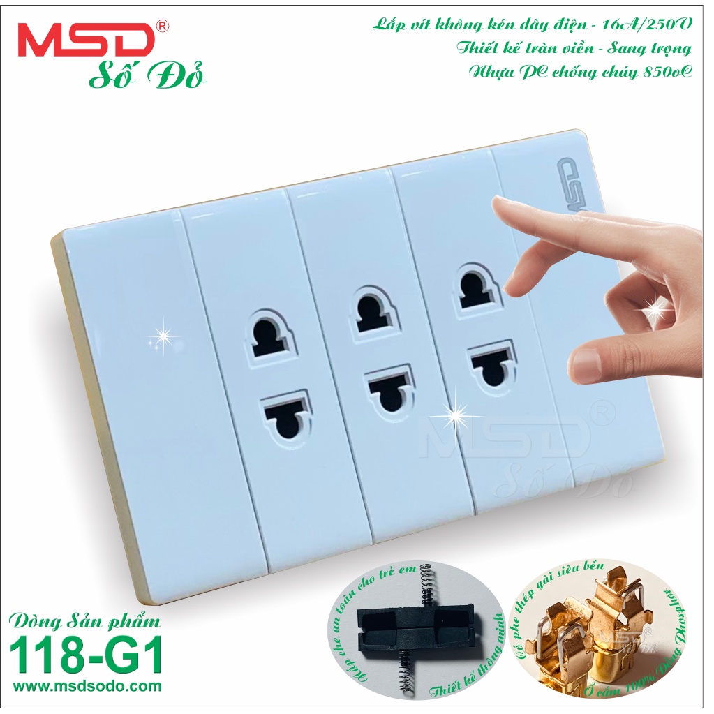 BỘ 3 Ổ CẮM ĐIỆN 2 CHẤU 15A/250V - 118G1 - MÀU TRẮNG TUYẾT