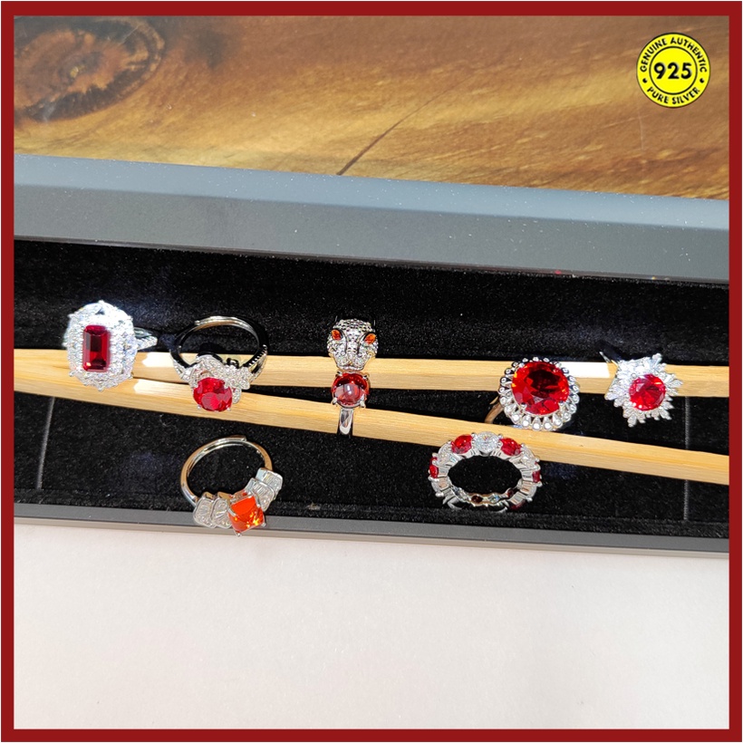 Nhẫn Hở Bằng Bạc Sterling S925 Đính Đá Hồng Ngọc Ruby Chống Nước Không Dị Ứng Hình Đầu Báo Hồng