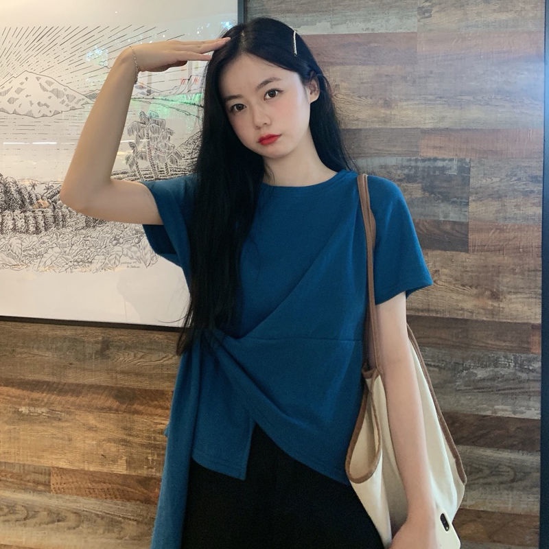 Áo Thun Tay Ngắn Màu Trơn Đơn Giản Cho Nữ 175256 Áo Thun Cổ TròN DáNg RộNg ThờI Trang SàNh ĐiệU Cho Nữ