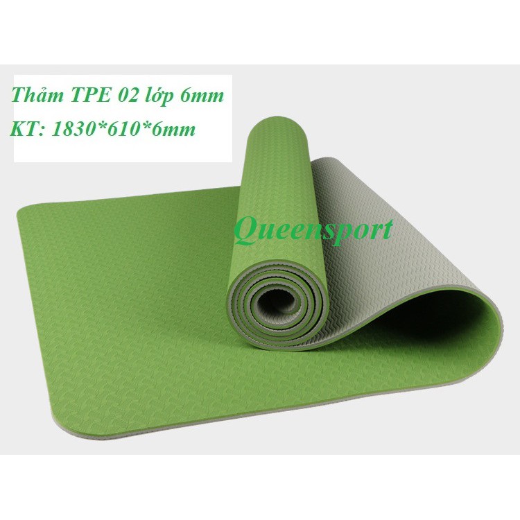 Thảm yoga TPE Eco Friendly xanh dương 6mm 2 lớp cao cấp _ QS- tặng túi