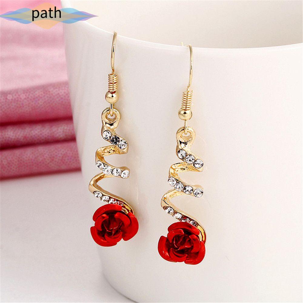 Bông tai dáng dài hình hoa hồng đính đá phong cách Hàn Quốc thời trang cho nữ