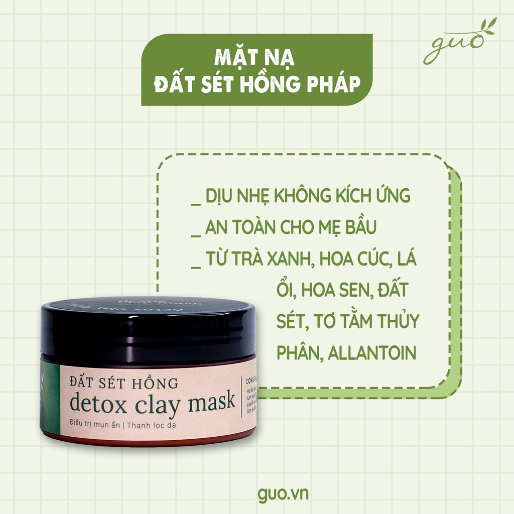 Combo 2 Mặt Nạ Giảm mụn ẩn hiệu quả gấp 2 lần -Thải Độc Đất Sét Hồng Pháp Ngừa Mụn GUO-Detox Clay Mask