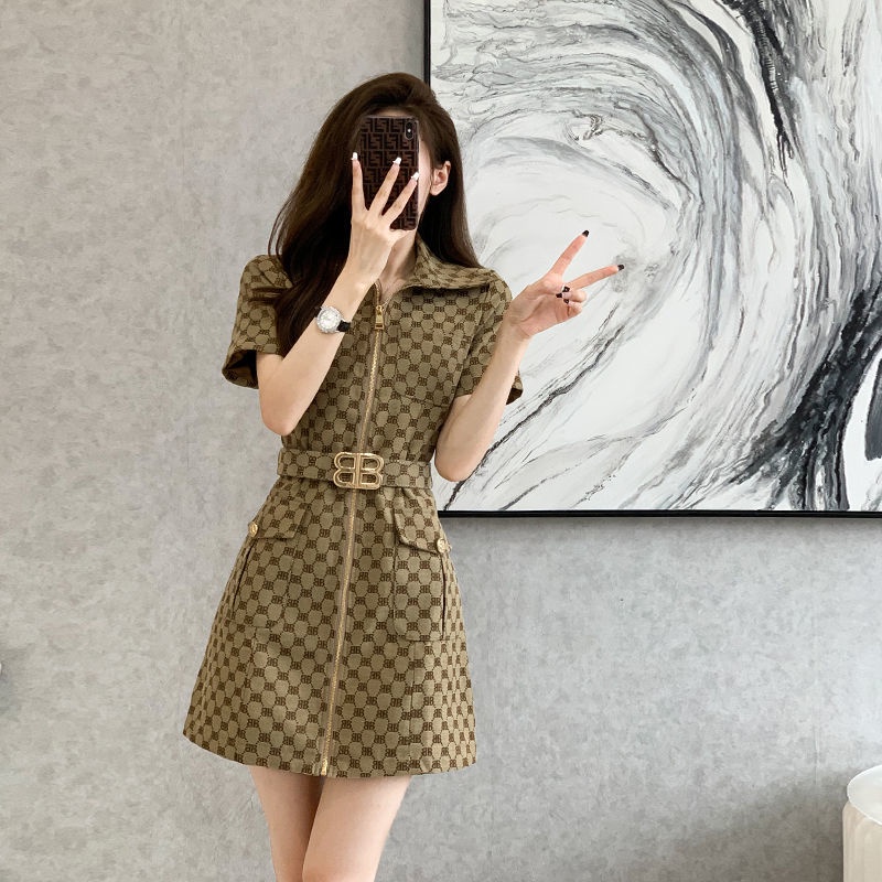Đầm chiết eo tay ngắn phong cách hepburn thời trang vintage Pháp mùa hè 2022 cho nữ