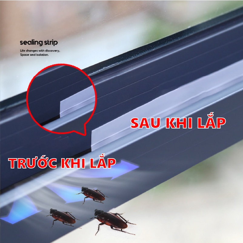 Cuộn 4 mét gioăng cửa cao su dán chặn khe cửa dán chống bụi, Ron cửa chống côn trùng giữ nhiệt - MEGAMART
