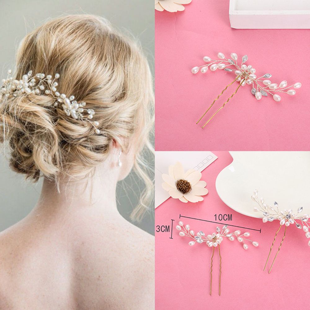 Trâm Cài Tóc Hình Lá Đính Ngọc Trai Nhân Tạo Thời Trang Dành Cho Cô Dâu|Làm Bằng Tay|Hình Dạng Hoa