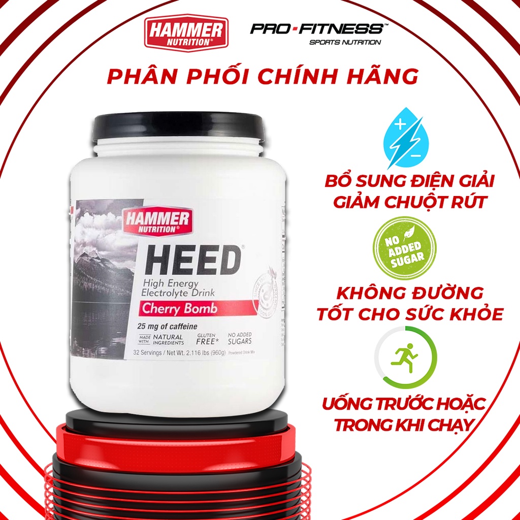 Nước uống điện giải Heed Hammer Nutrition 16/32 Serving - Cung cấp nguồn năng lượng bền bỉ kéo dài suốt buổi tập