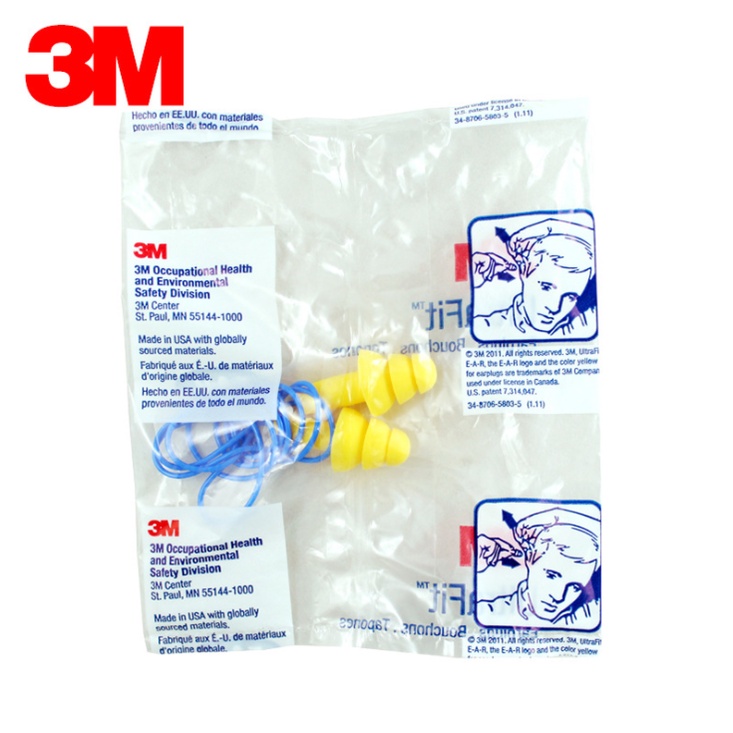 Nút tai chống nước chống ồn 3M Ultrafit 340-4004 rất mềm nhẹ giảm ồn 25 dB dễ đeo, nút tai dễ vệ sinh (Có dây) 3M 340