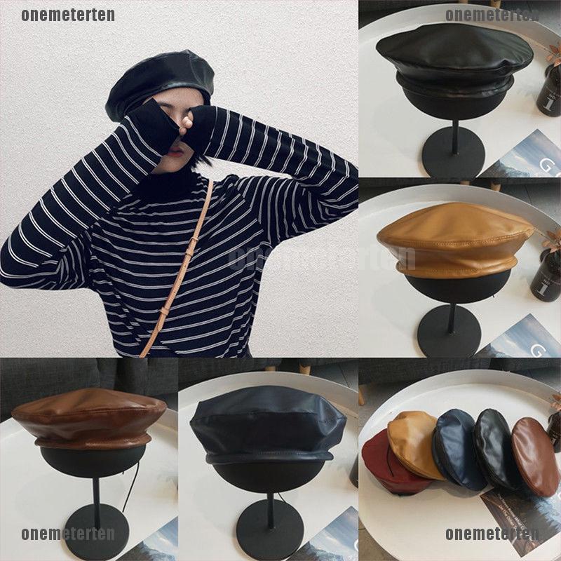 Mũ Beret Da PU Phong Cách Vintage Cho Nữ
