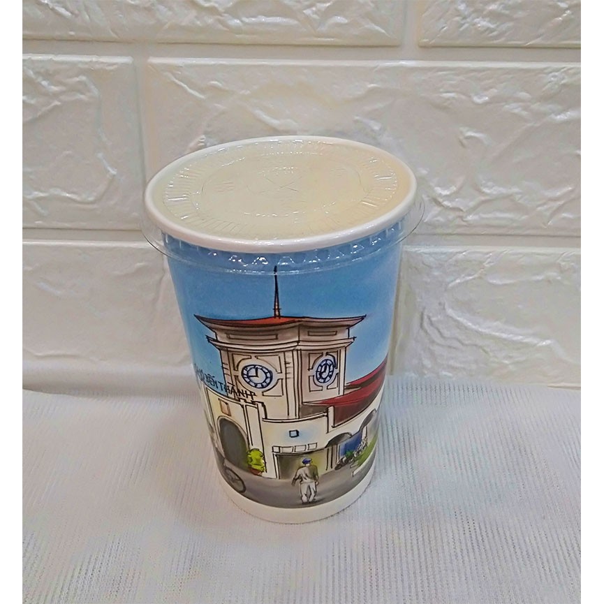 50 Ly Giấy in hình Chợ Bến Thành 14oz – 360ml In Sẵn Có Nắp | Ly giấy cafe | Ly giấy đựng cà phê | Cốc giấy