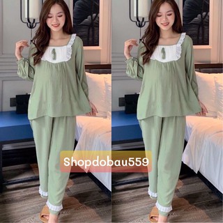 Bộ bầu và sau sinh Dài Tay Xuân Hè chất đũi lụa siêu mềm mịn cực kì xinh kéo khóa cho con bú 45 - 68kg